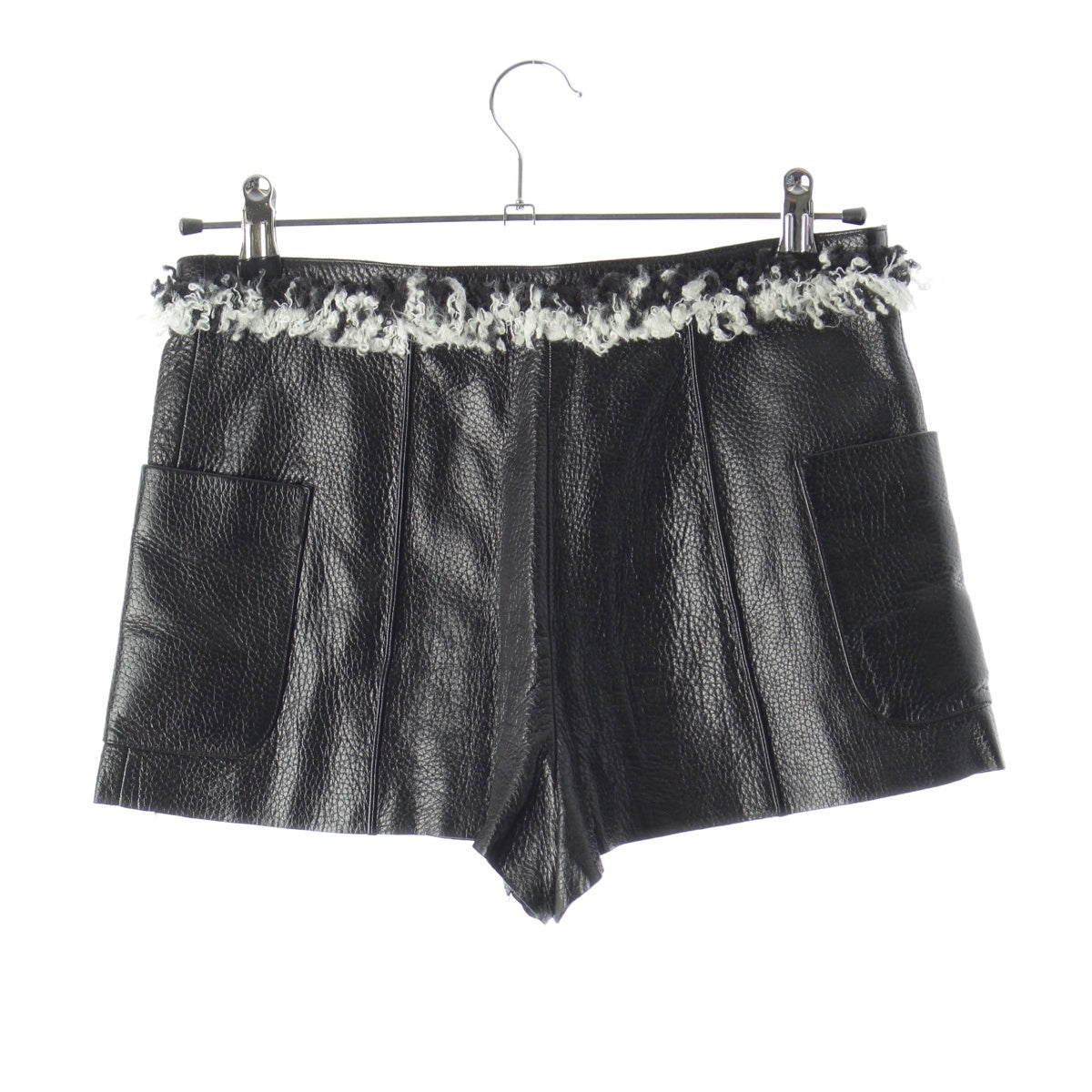 CHANEL Tweed leather Chain button Shorts P54574 black 36