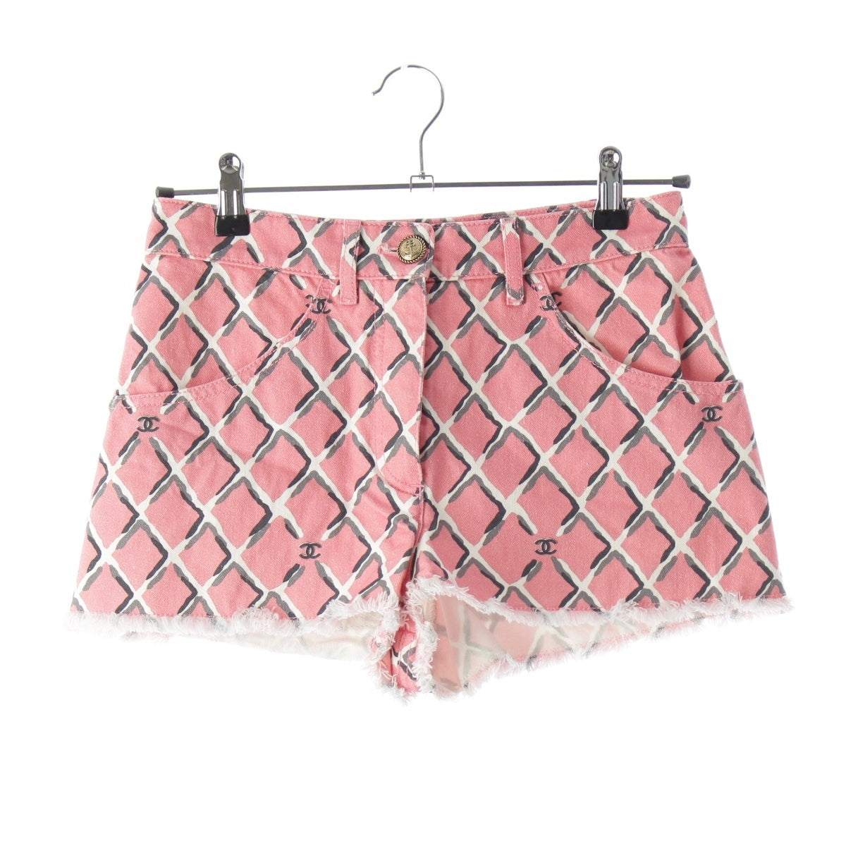 CHANEL cotton COCO Mark Matelasse Denim Shorts P59118 pink 34