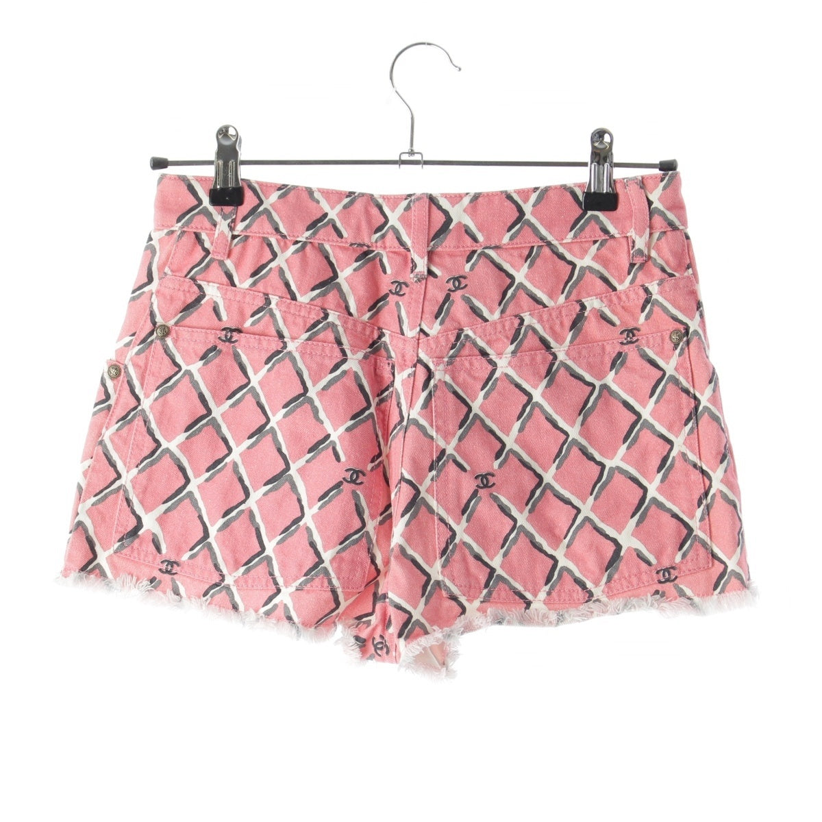 CHANEL cotton COCO Mark Matelasse Denim Shorts P59118 pink 34