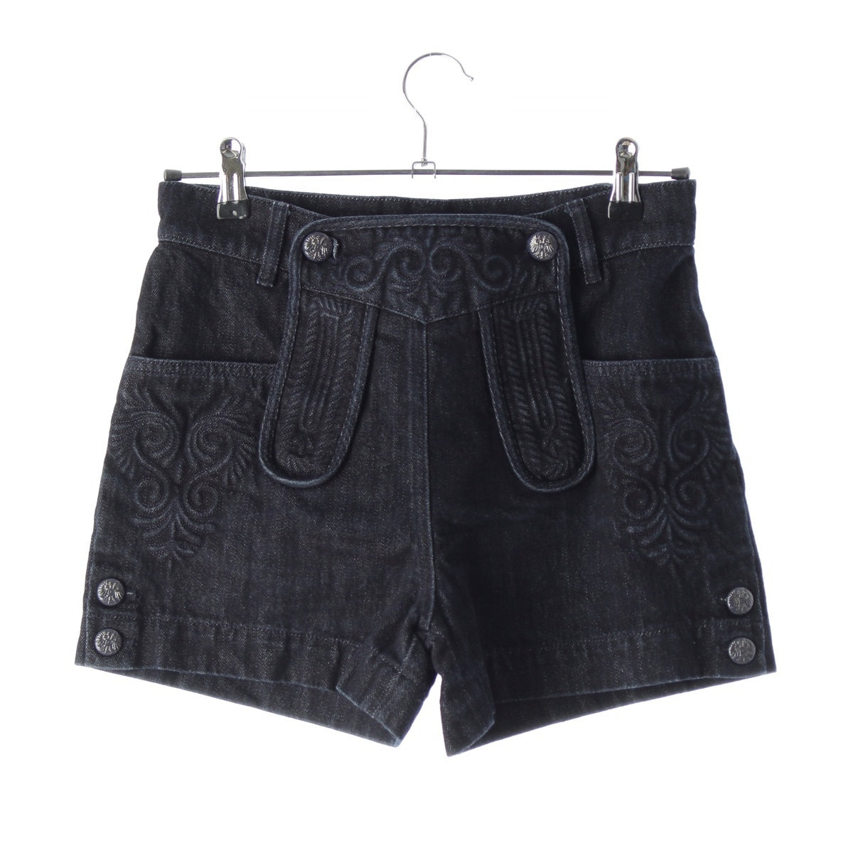 CHANEL cotton COCO Mark Flower Embossed Shorts Denim pants P51774 blue 34
