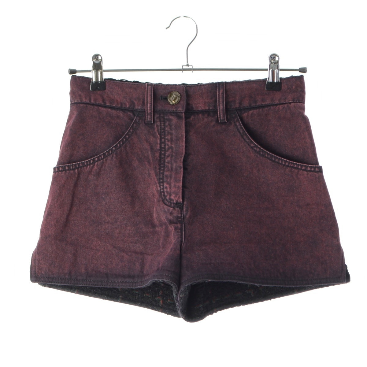 CHANEL Cotton Tweed COCO Mark Denim Shorts P52251 Bordeaux 34