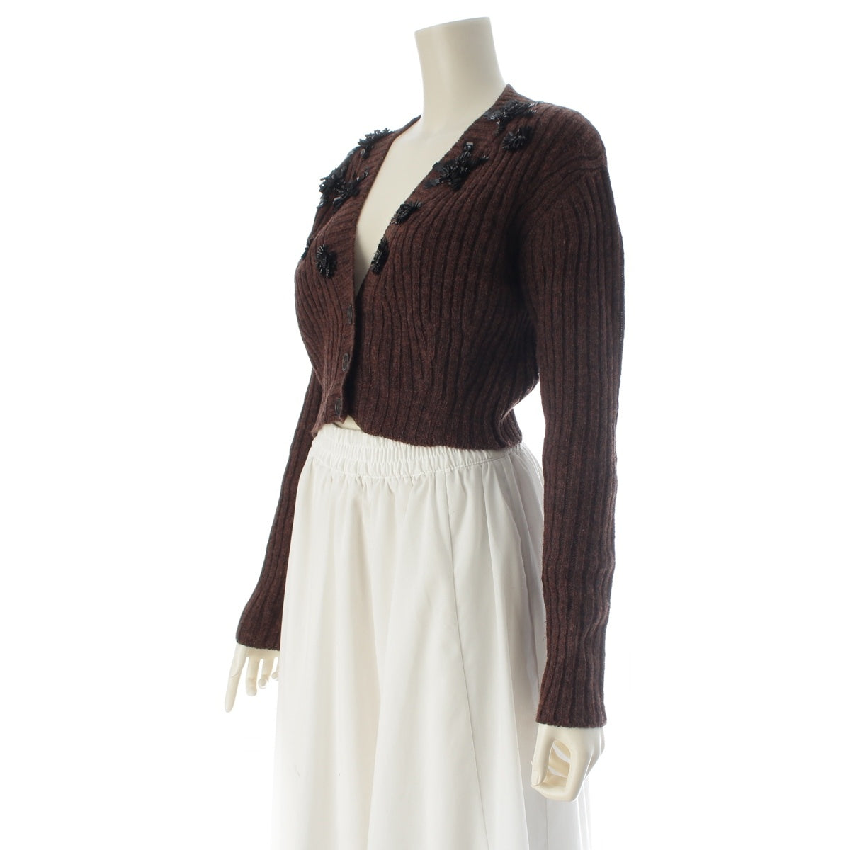 PRADA wool Beaded embroidered cropped pants cardigan Brown