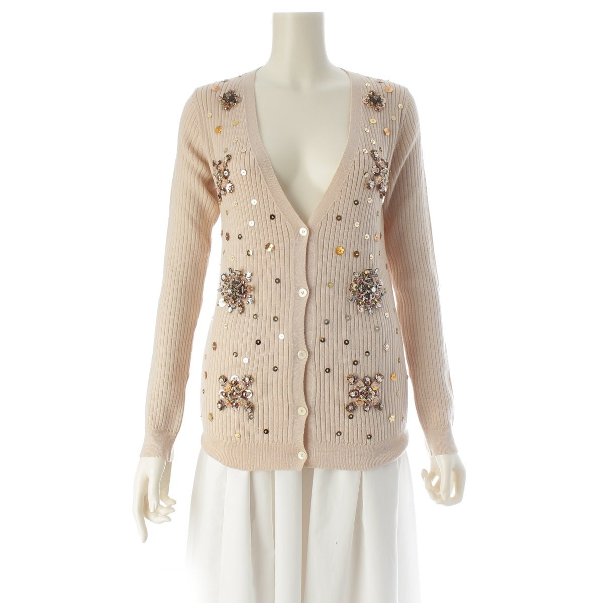 MIUMIU wool Beaded embroidery flower cardigan beige 42