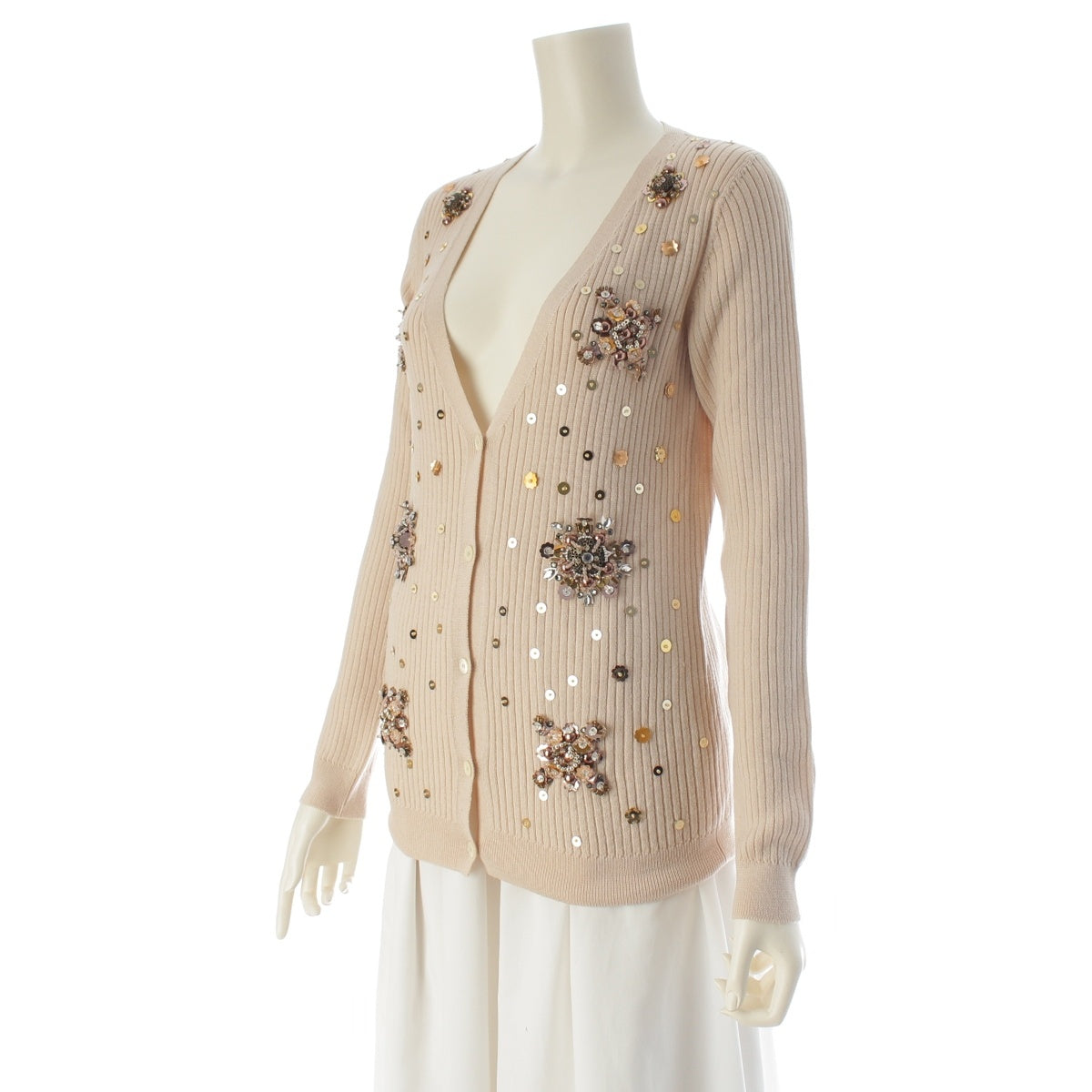 MIUMIU wool Beaded embroidery flower cardigan beige 42