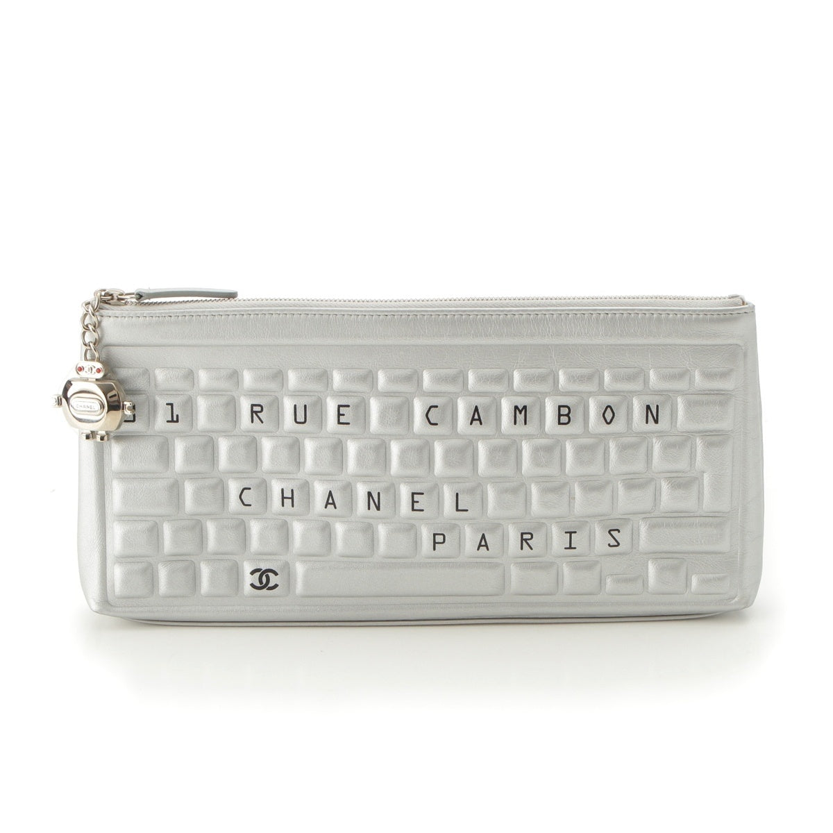 CHANEL Cambon Keyboard Robot Charm Clutch bag Silver