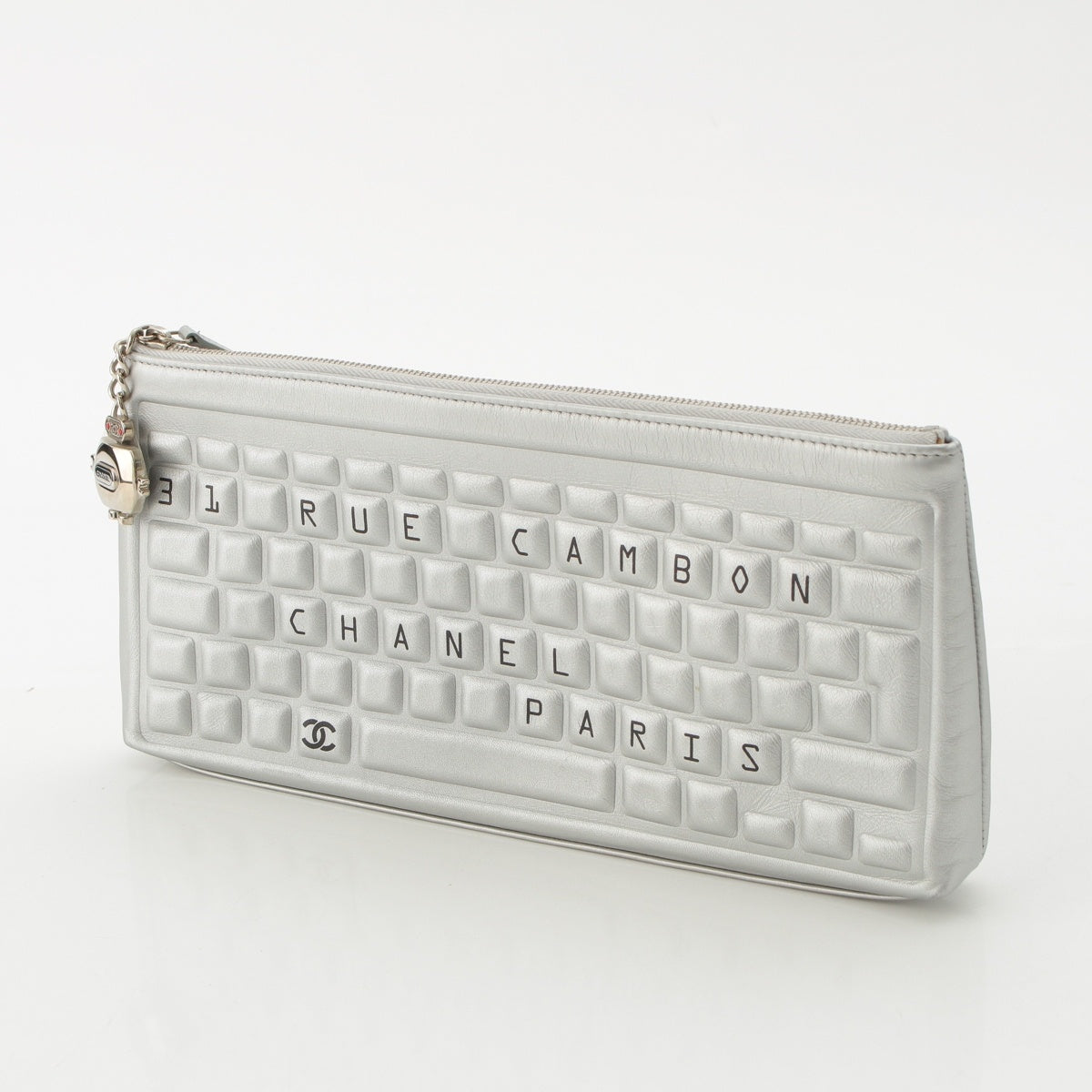 CHANEL Cambon Keyboard Robot Charm Clutch bag Silver