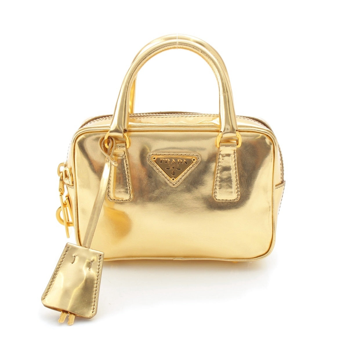 PRADA leather Triangle Logo Mini 2-Way Chain Shoulder Bag BL0705 gold