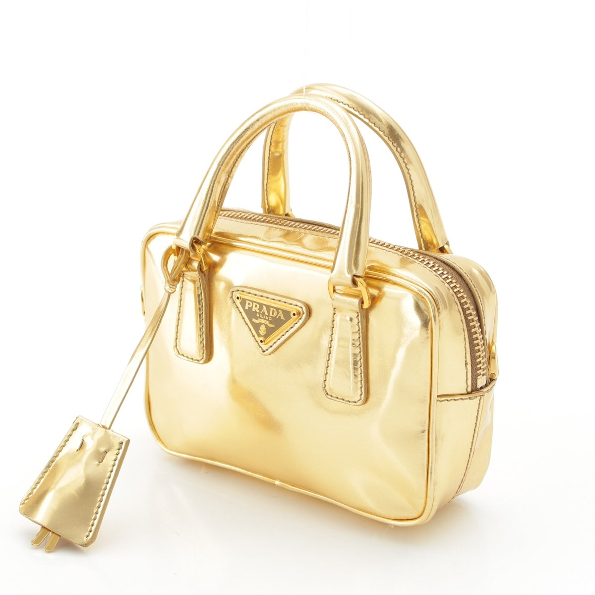 PRADA leather Triangle Logo Mini 2-Way Chain Shoulder Bag BL0705 gold