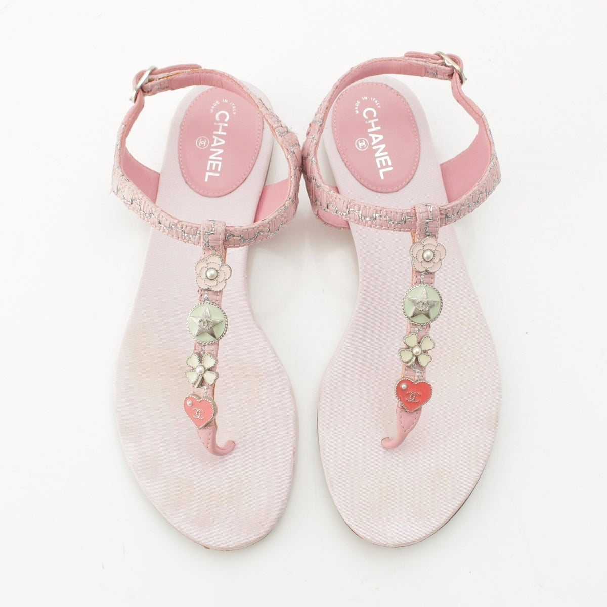 CHANEL tweed COCO Mark Camellia Heart Icon Sandals pink 36 2/1