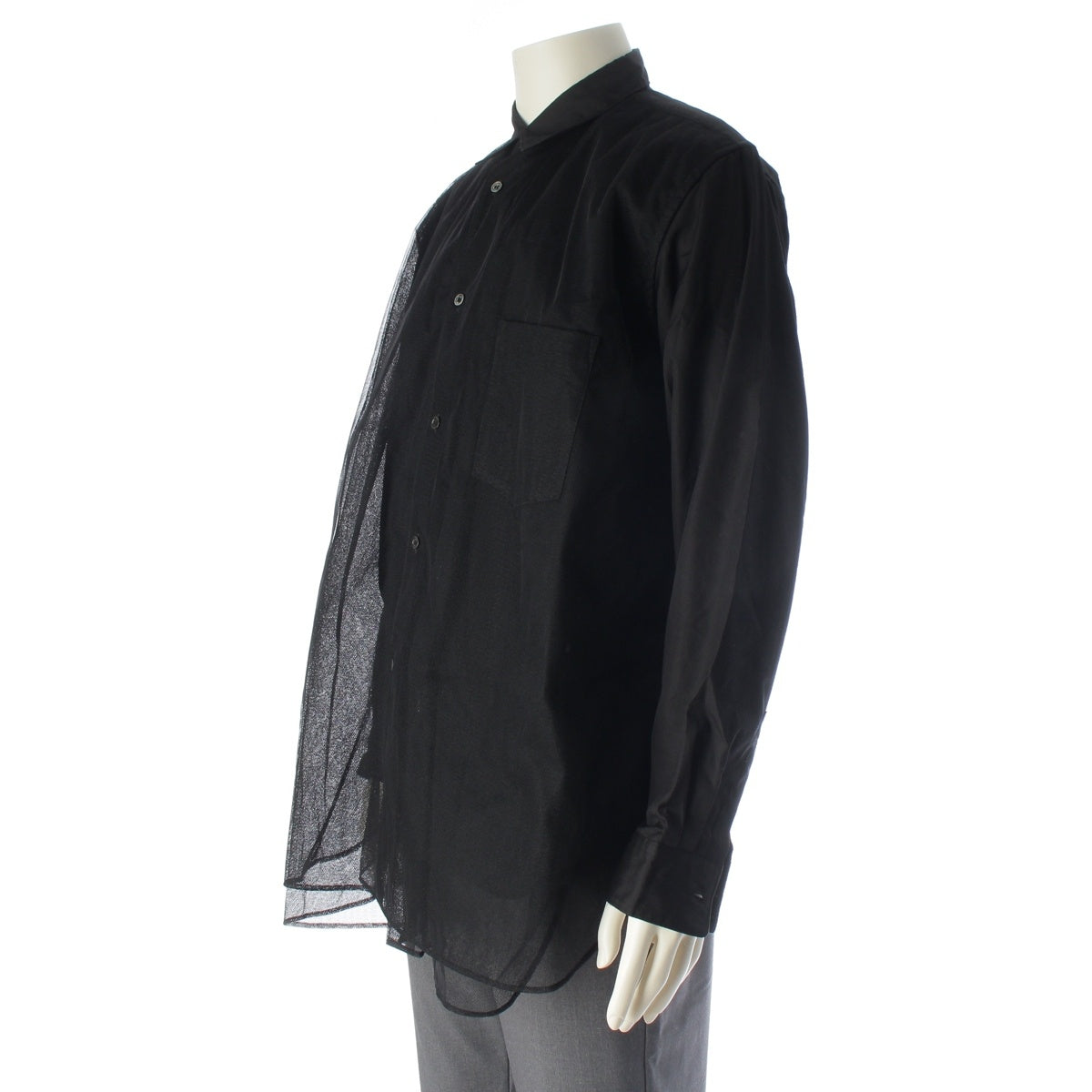 COMME des GARCONS HOMME PLUS cotton Mesh tulle docking Long sleeve shirt PO-B011 black M