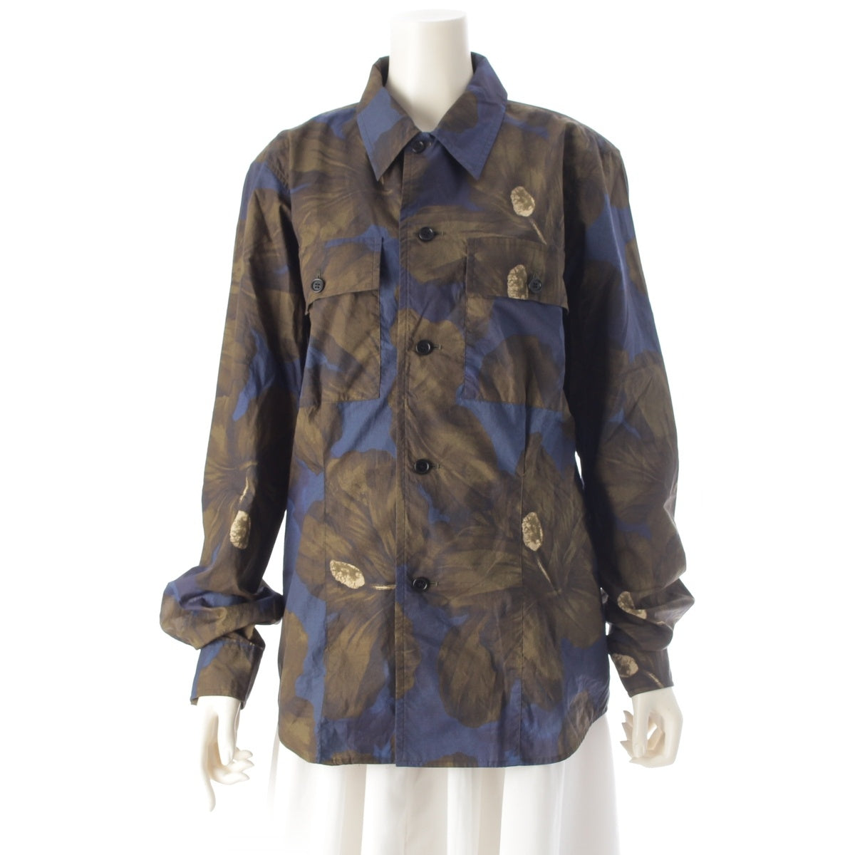 DRIES VAN NOTEN cotton Floral print long sleeve Long sleeve shirt khaki 48