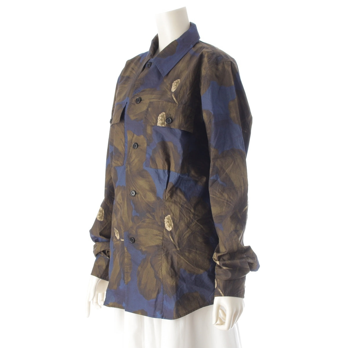 DRIES VAN NOTEN cotton Floral print long sleeve Long sleeve shirt khaki 48