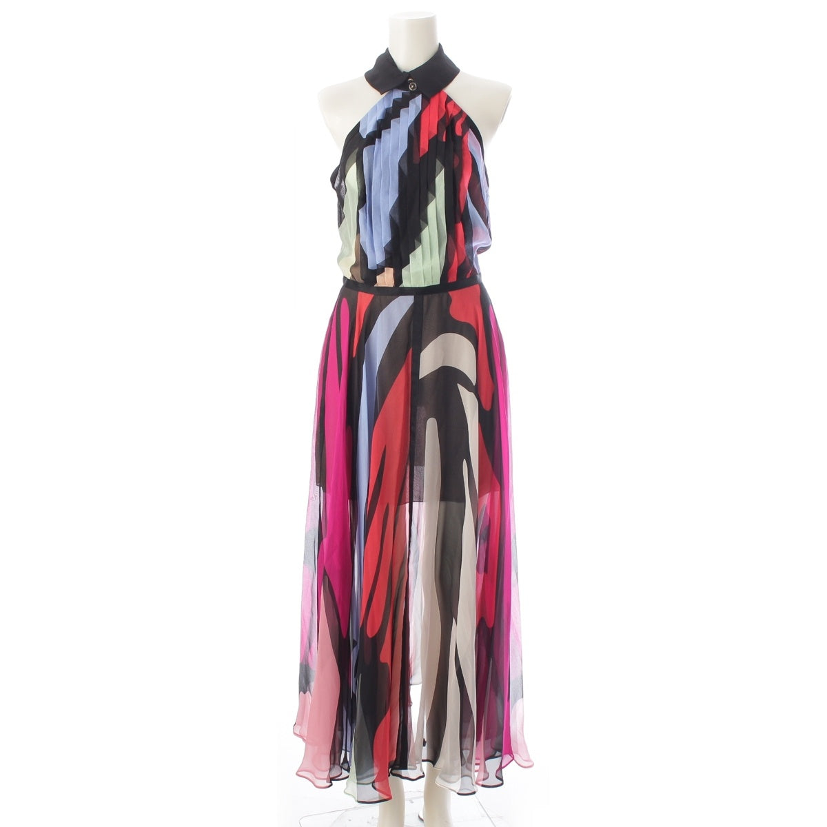 CHANEL silk Maxi one piece dress P72520 multicolor 34