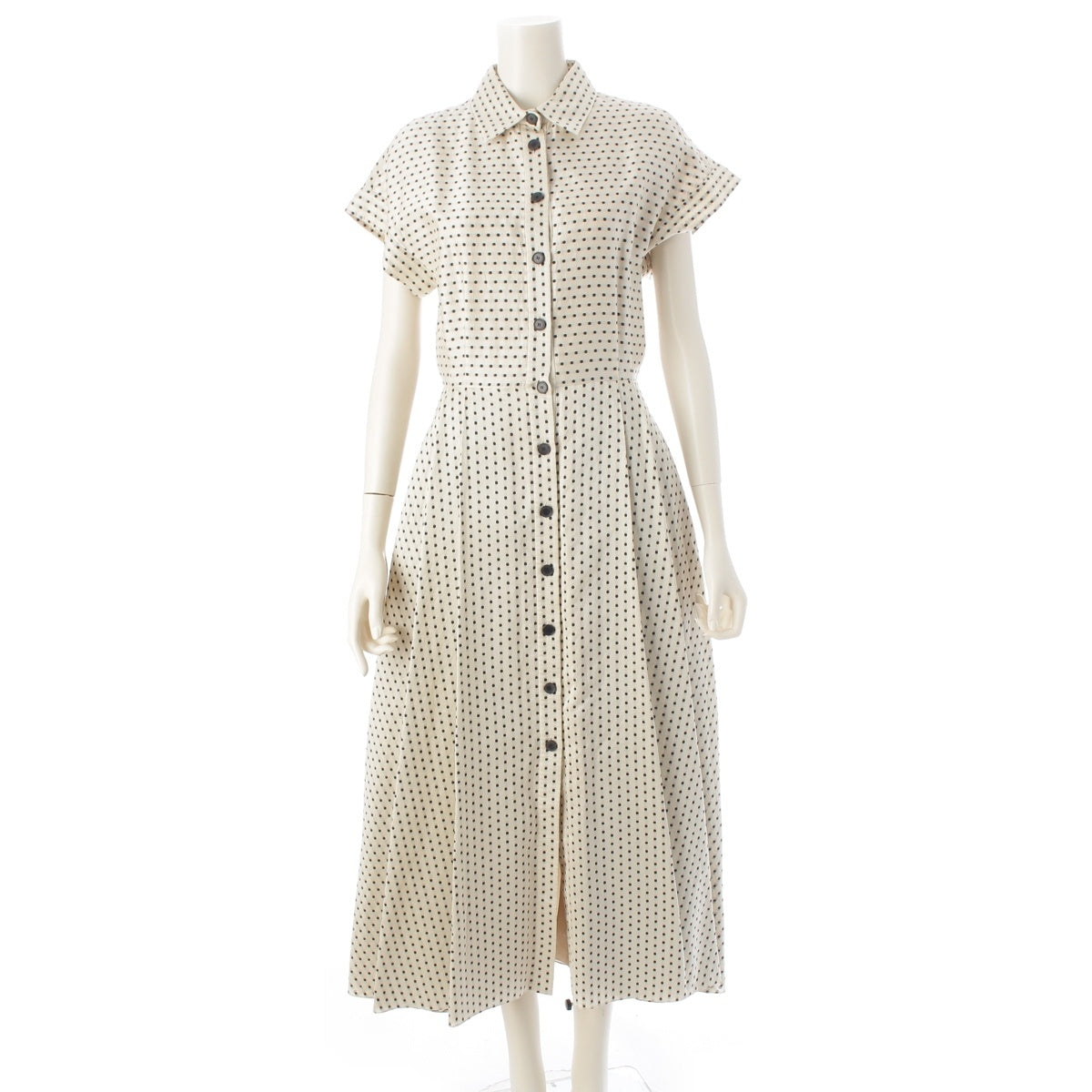 Dior silk Dot Pattern one piece dress 041R21A7631 Beige black 34
