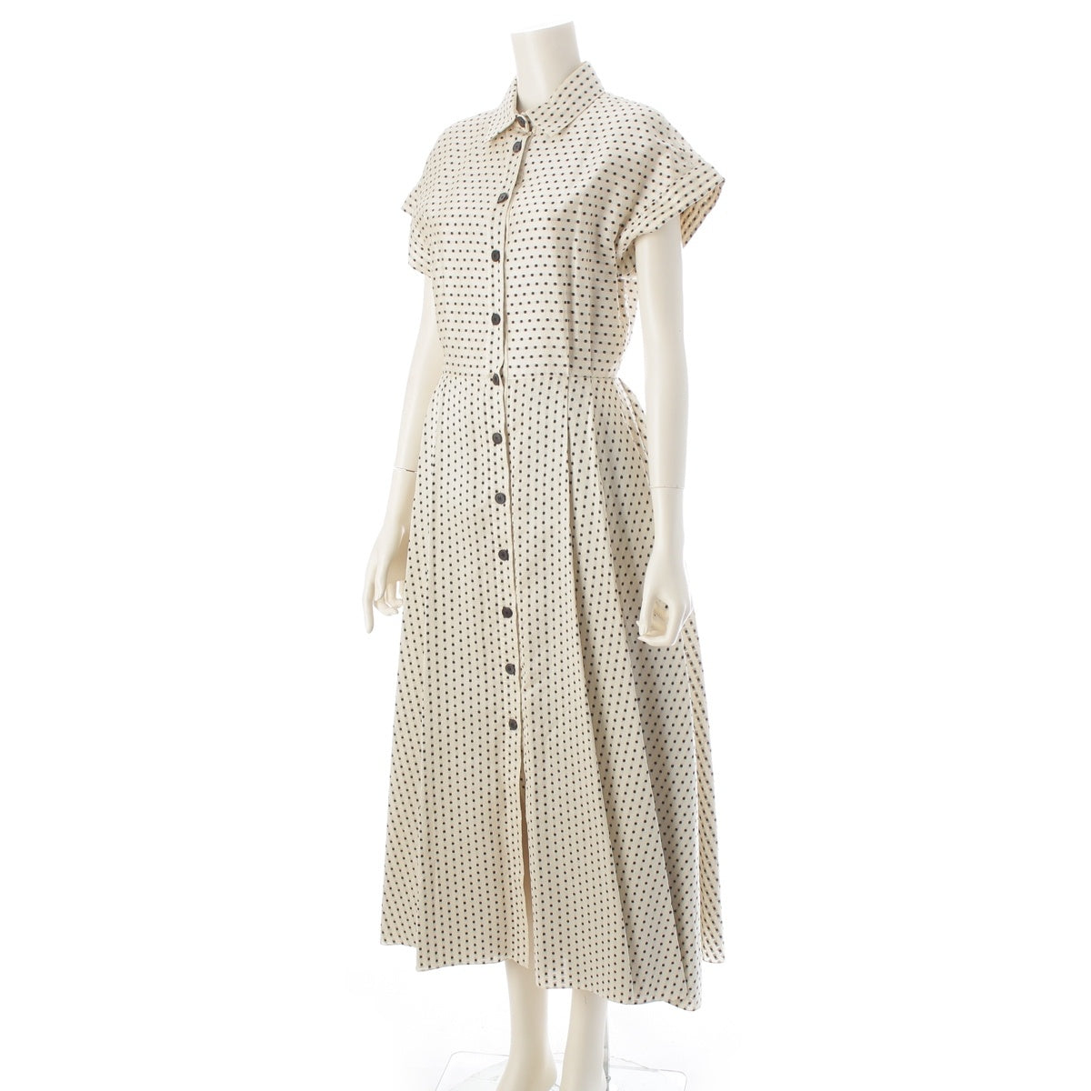 Dior silk Dot Pattern one piece dress 041R21A7631 Beige black 34
