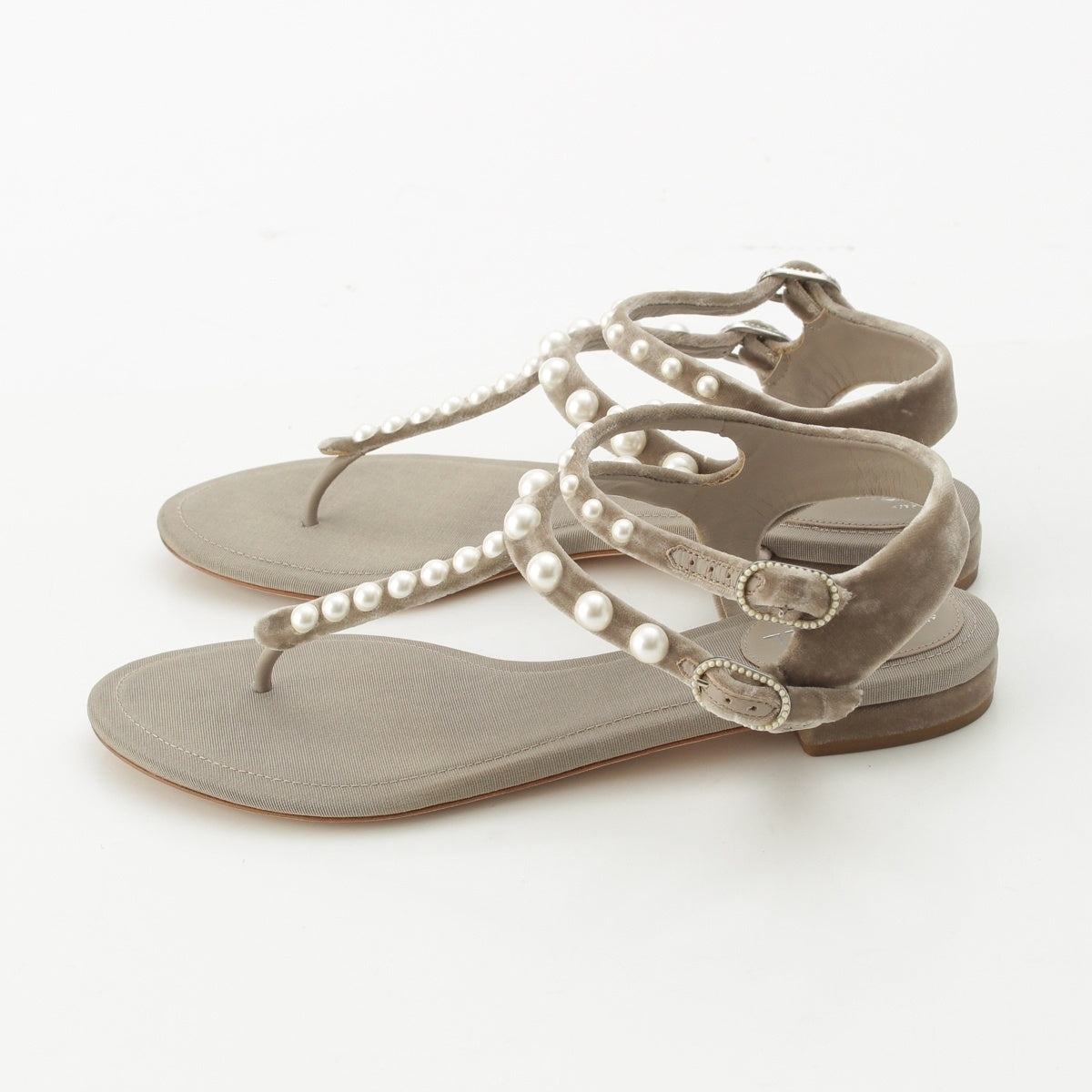 CHANEL Velor COCO Mark Pearl Strap Sandals Gurege 36 1/2C