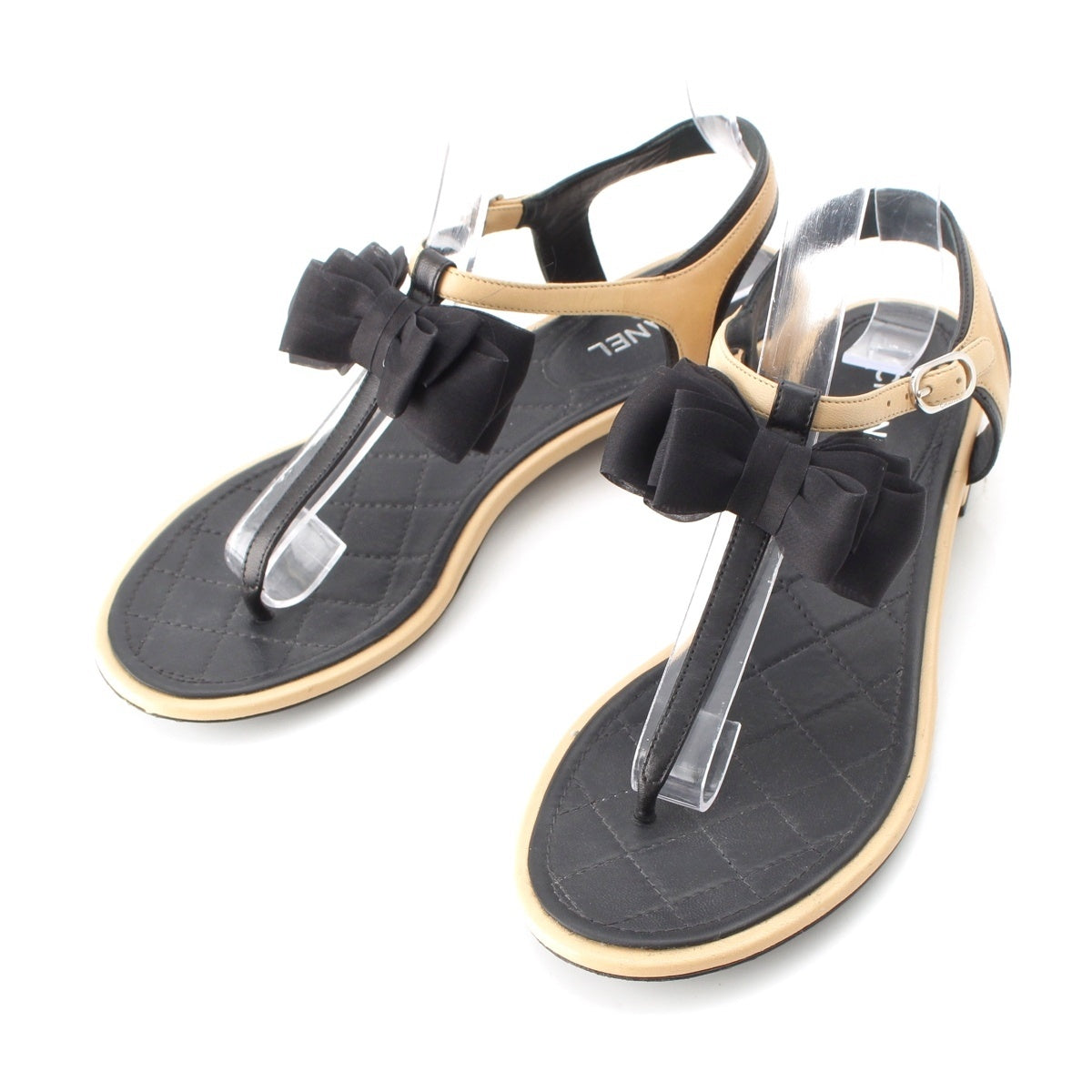 CHANEL Matrasse COCO Mark Ribbon Strap Sandals Black beige 37C