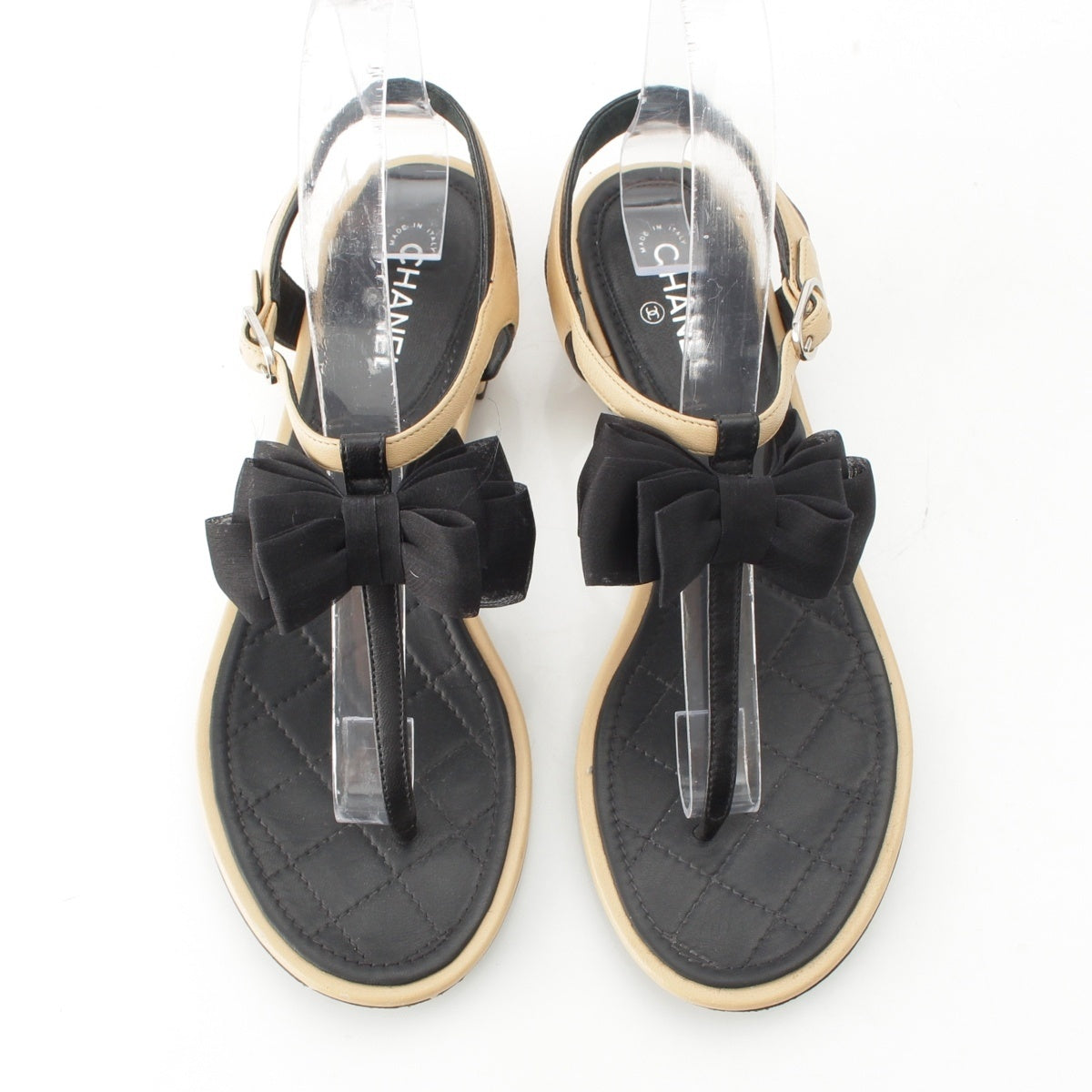 CHANEL Matrasse COCO Mark Ribbon Strap Sandals Black beige 37C