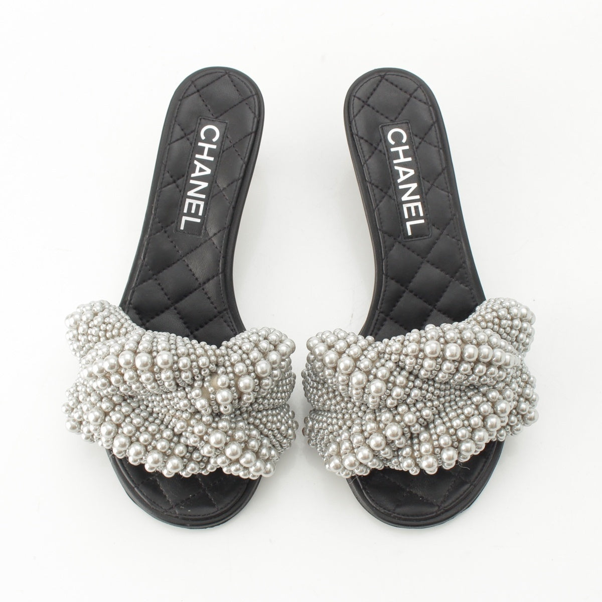 CHANEL Pearl COCO Mark Heel Gladiator Sandals G33857 black 36 1/2