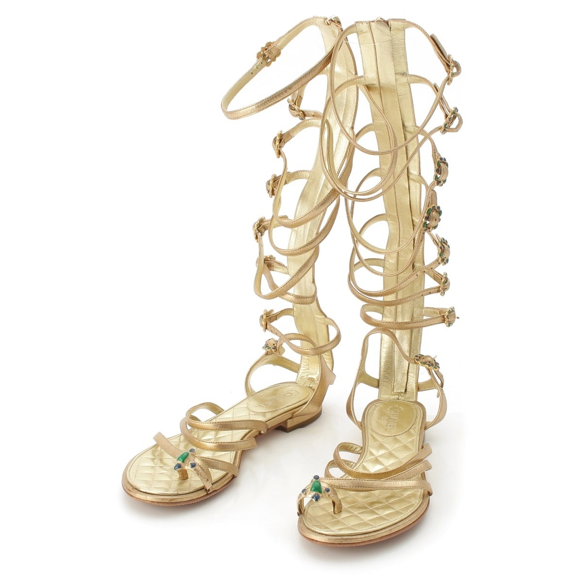 CHANEL leather COCO Mark Gripoa Gladiator Sandals gold 36 2/1
