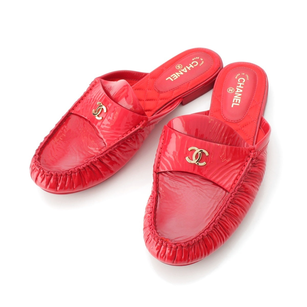 CHANEL patent COCO Mark Sandals Mule G33471 Red 36