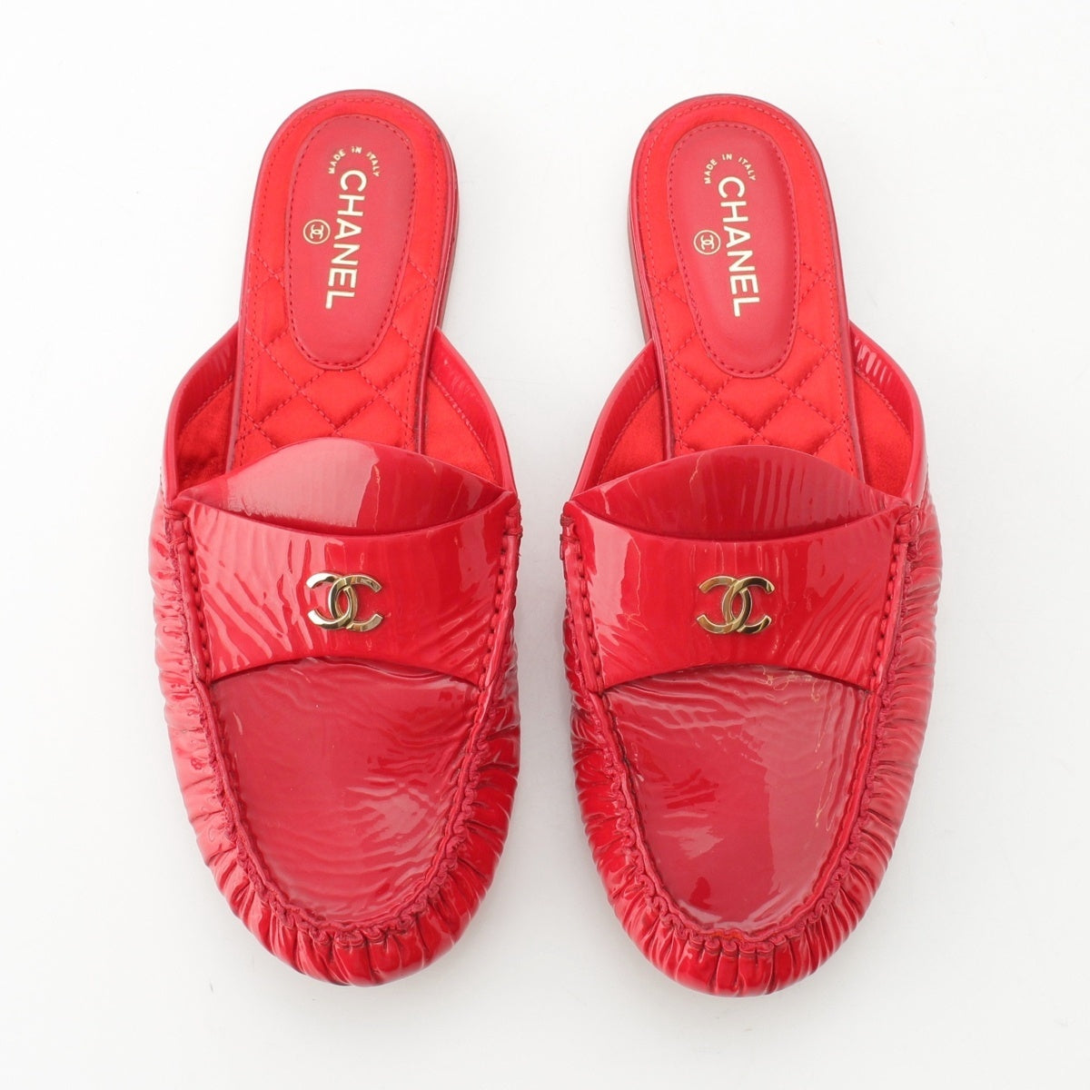 CHANEL patent COCO Mark Sandals Mule G33471 Red 36