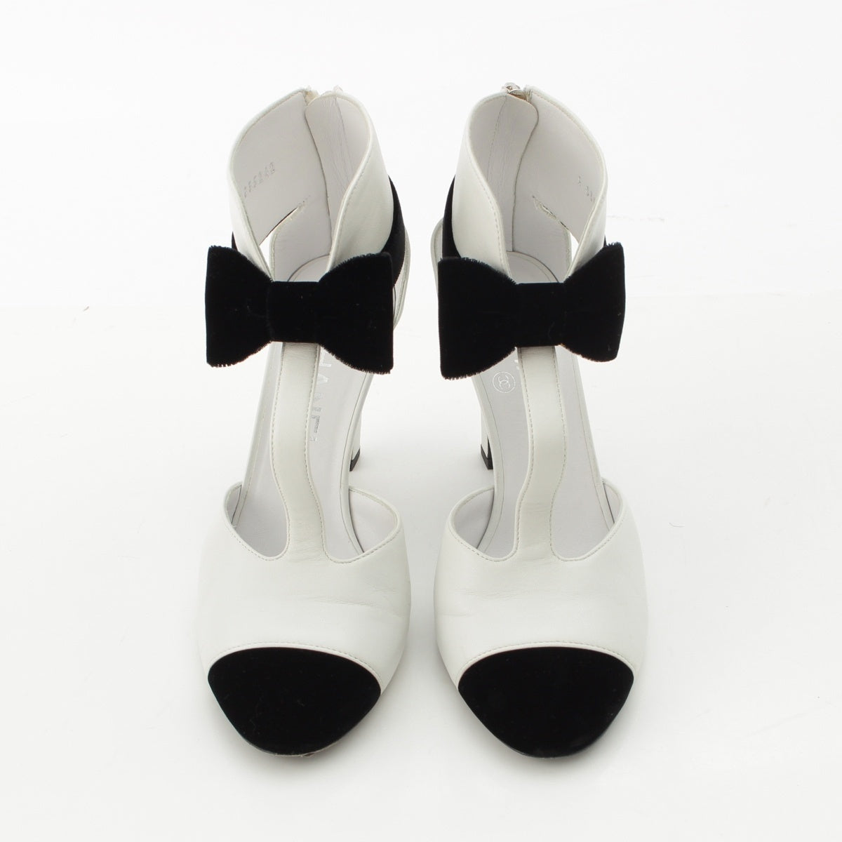 CHANEL Leather velor COCO Mark Ribbon pumps G35242 Black x white 37