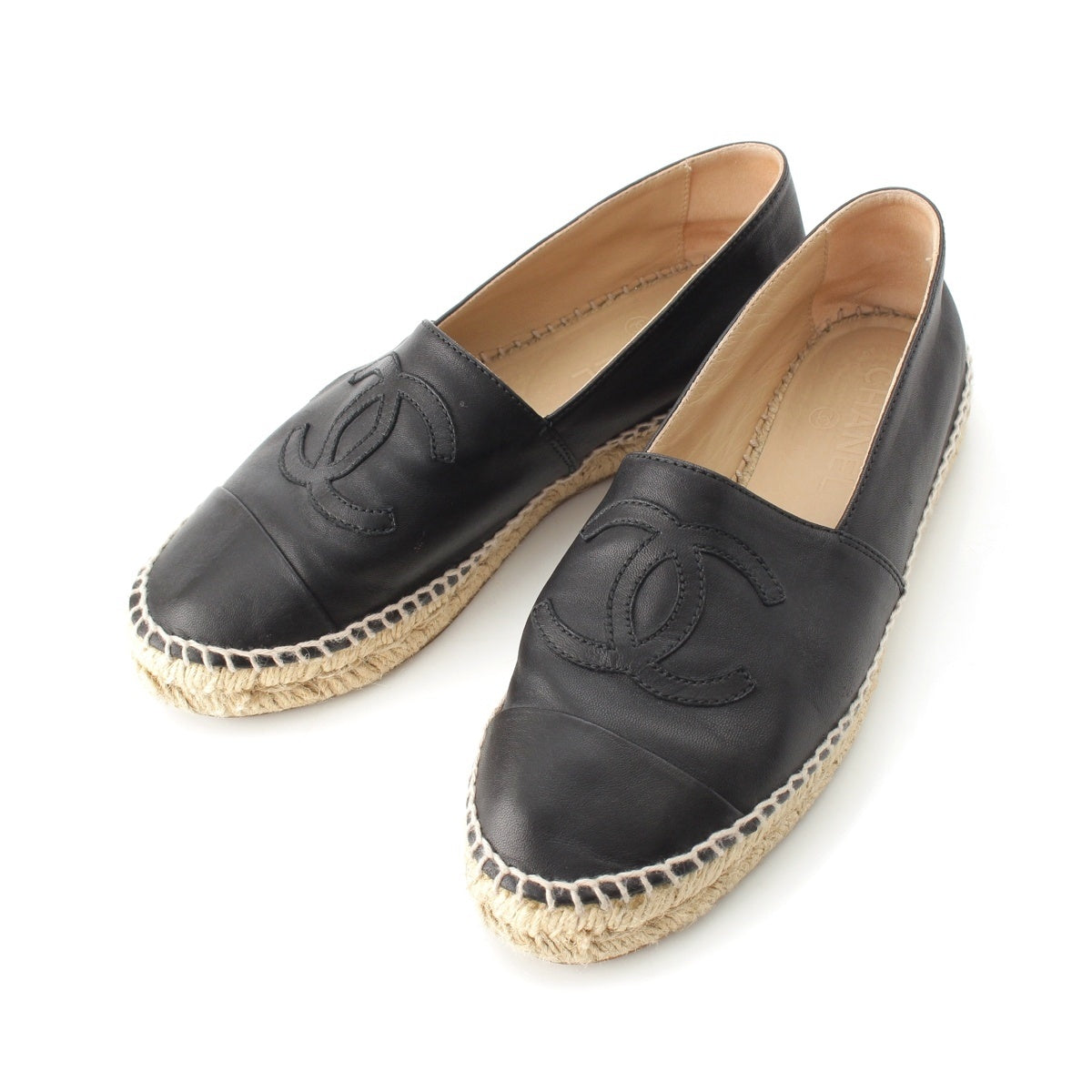 CHANEL leather COCO Mark espadrilles Slip-on black 37