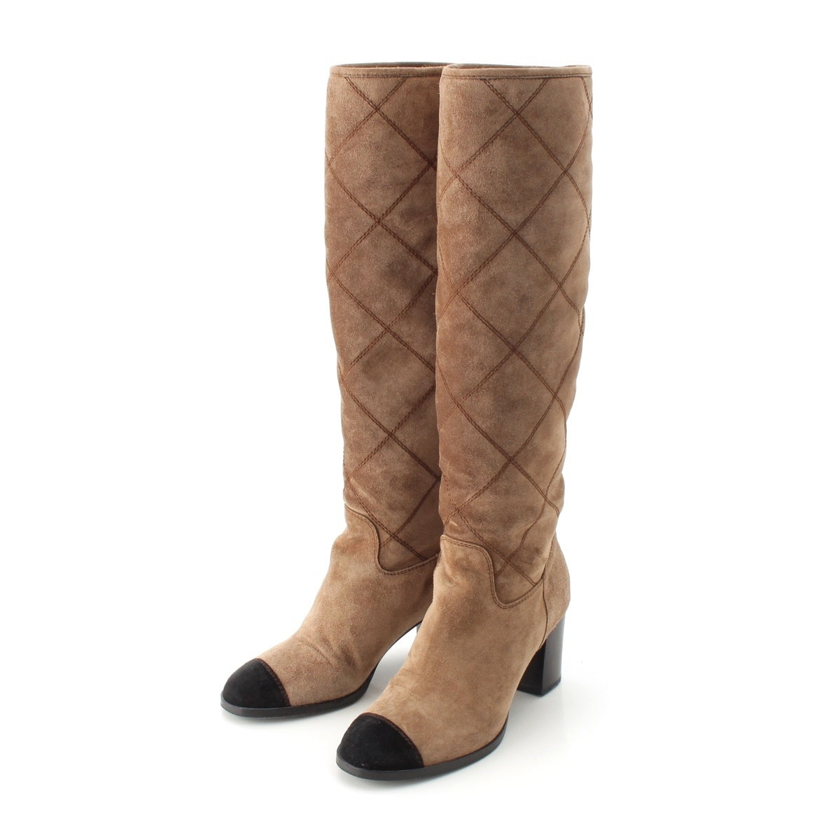 CHANEL Suede COCO Mark Matelassé Long boots Brown 37