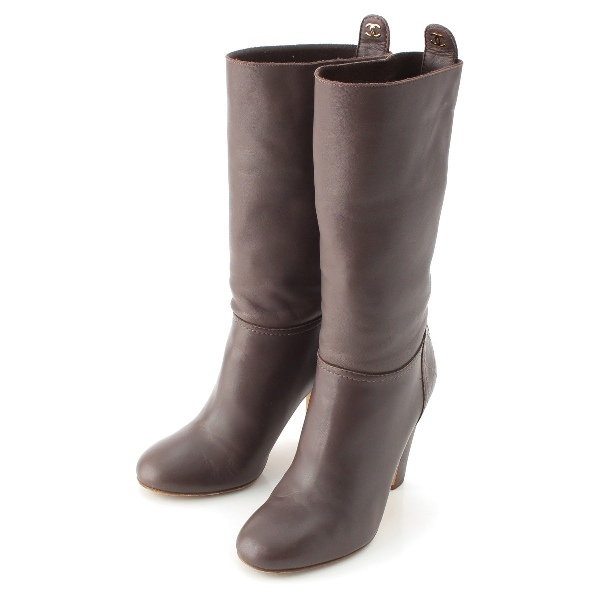 CHANEL leather COCO Mark Heels boots Brown 36