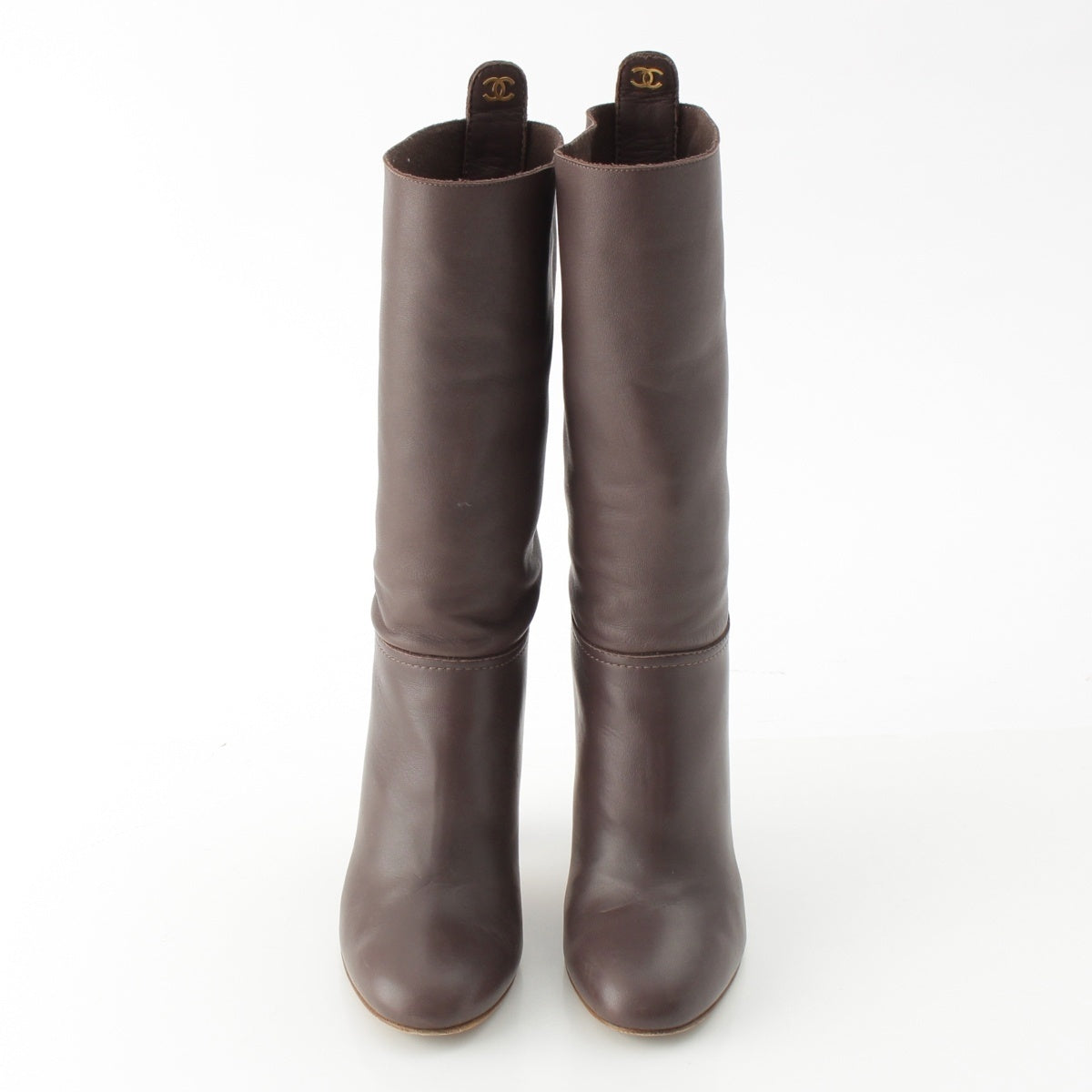 CHANEL leather COCO Mark Heels boots Brown 36