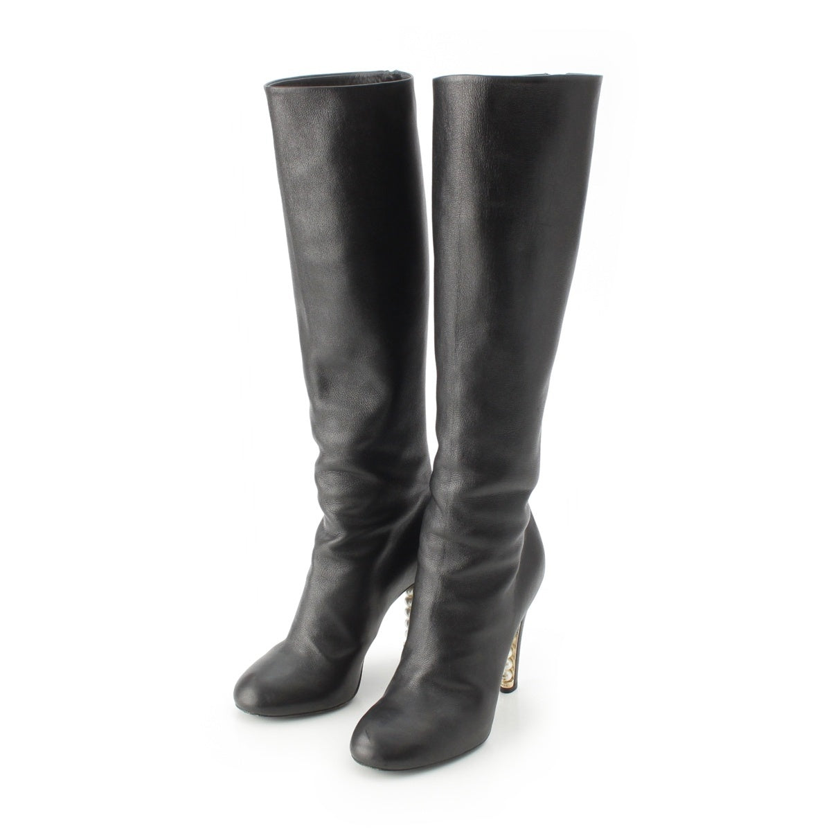 CHANEL leather Pearl Heel Long boots G G29304 black 36 1/2C