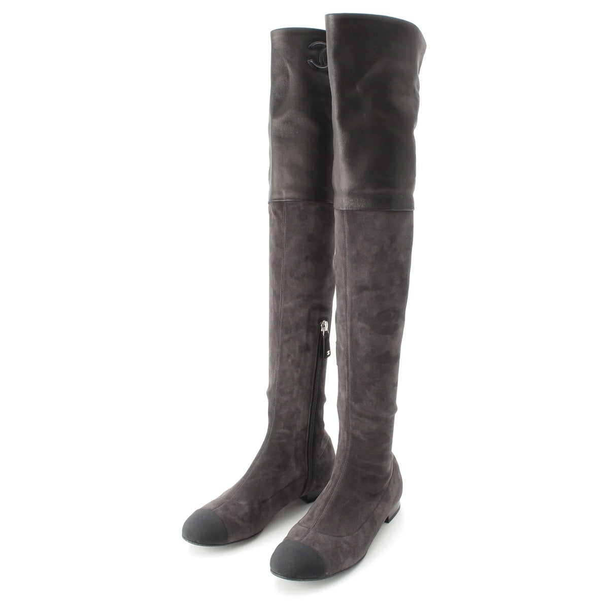 CHANEL Leather x suede COCO Mark Long boots black 37