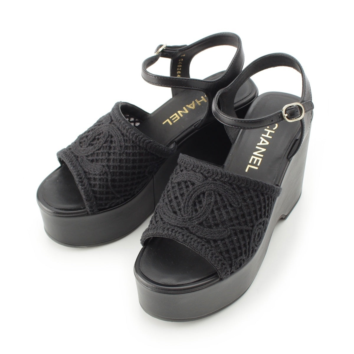 CHANEL leather Wedge sole Sandals G46364 black 37C