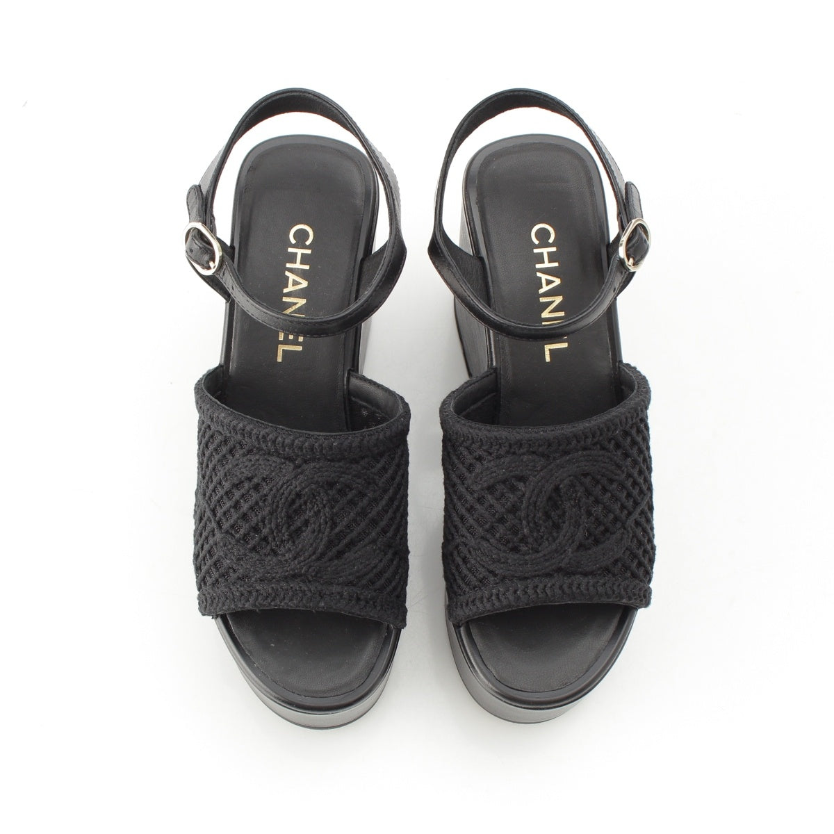 CHANEL leather Wedge sole Sandals G46364 black 37C