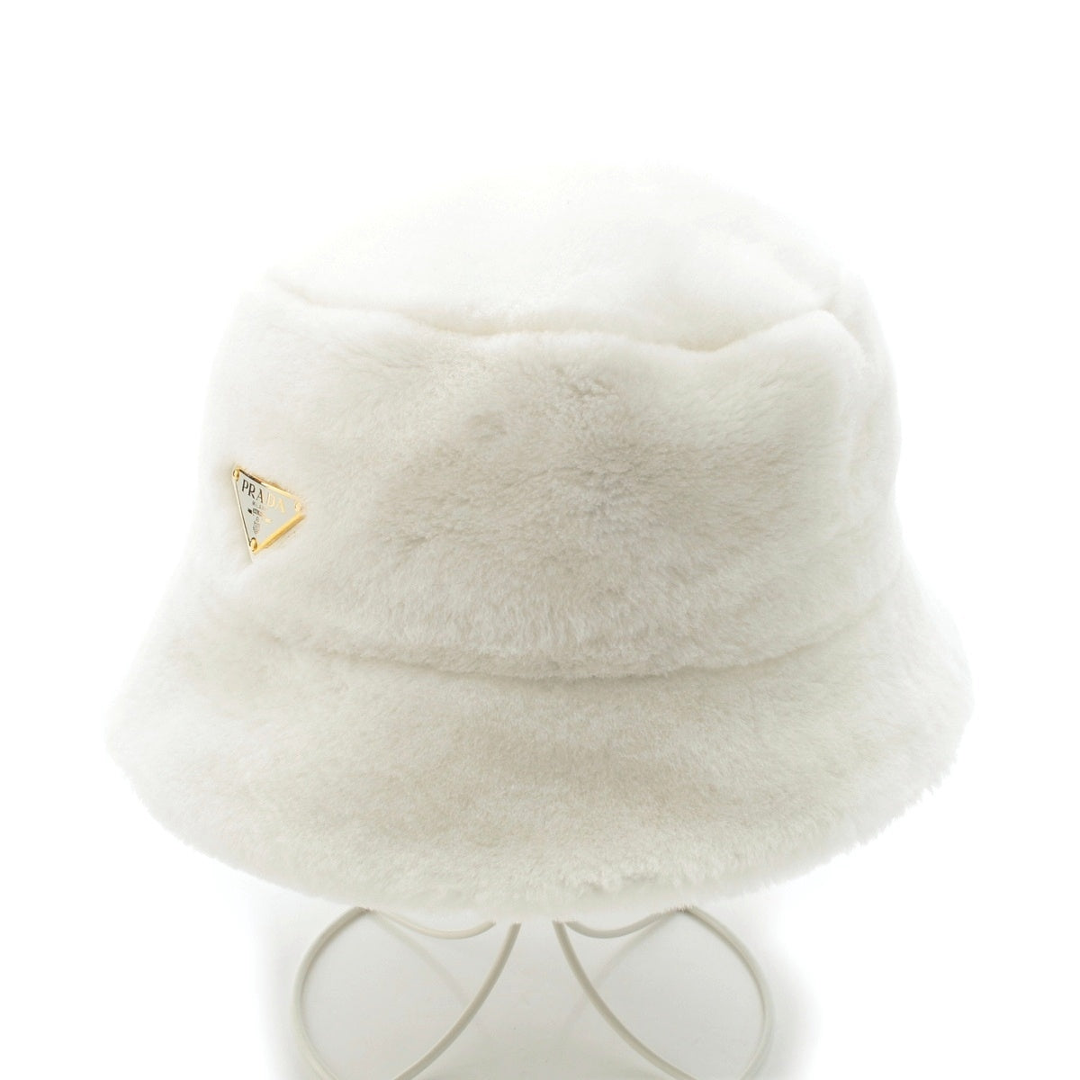 PRADA Triangle logo fur shearling hat hat 1HC137 white M