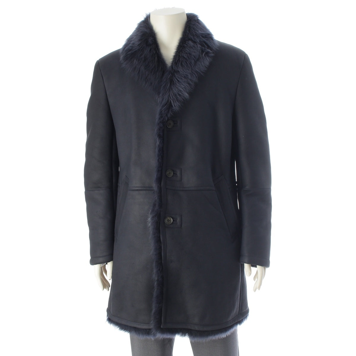 LANVIN Lamb leather, sheepskin fur coat outer Navy 52