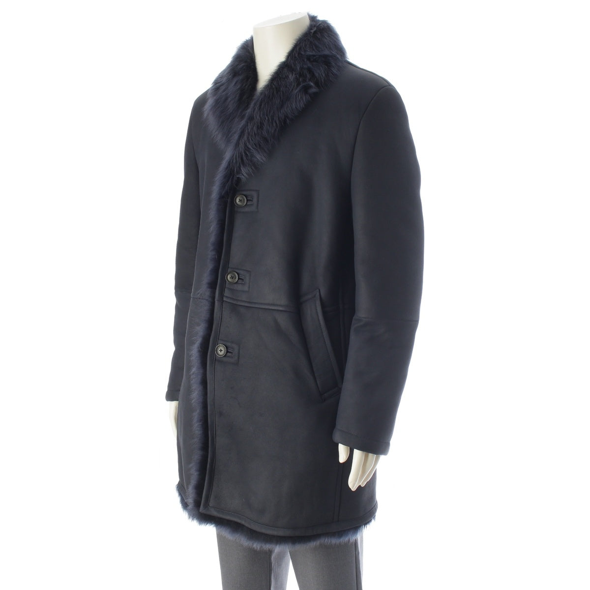 LANVIN Lamb leather, sheepskin fur coat outer Navy 52