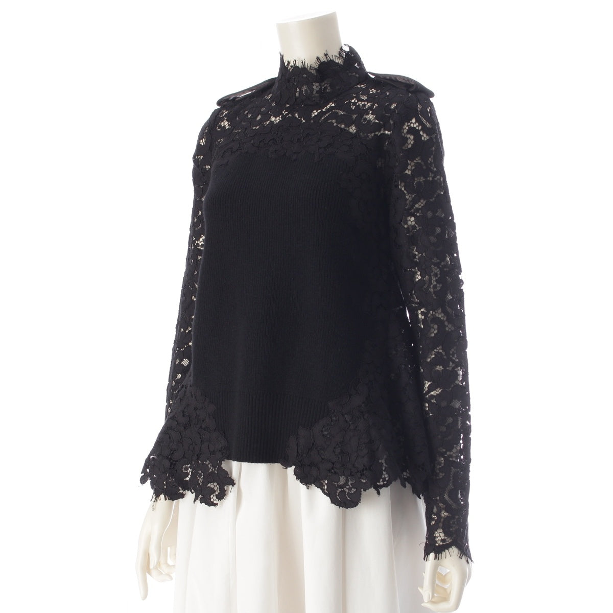 Sacai Lace knit docking high neck blouse tops 19-04812 black 1