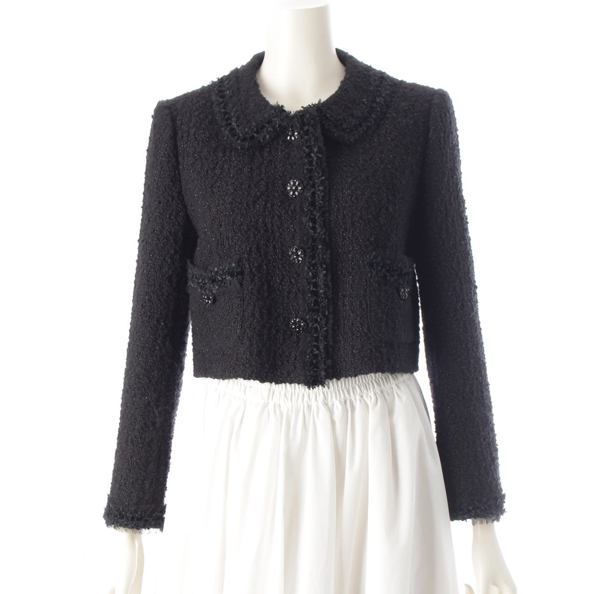 FOXEY tweed cropped tailored jacket 38821 black 38