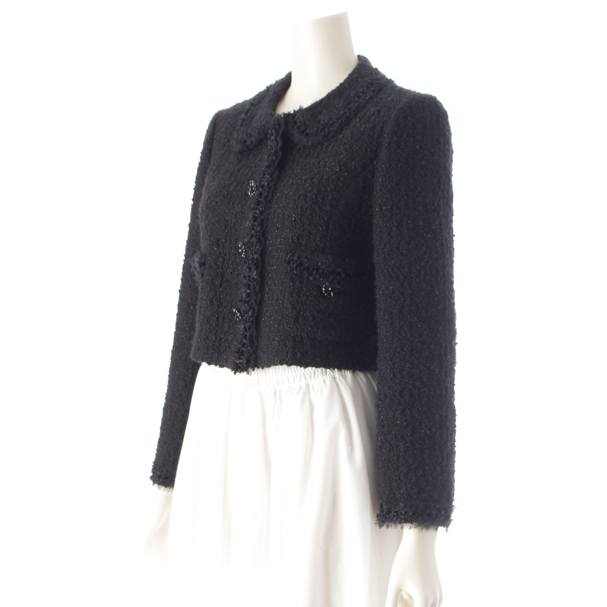 FOXEY tweed cropped tailored jacket 38821 black 38