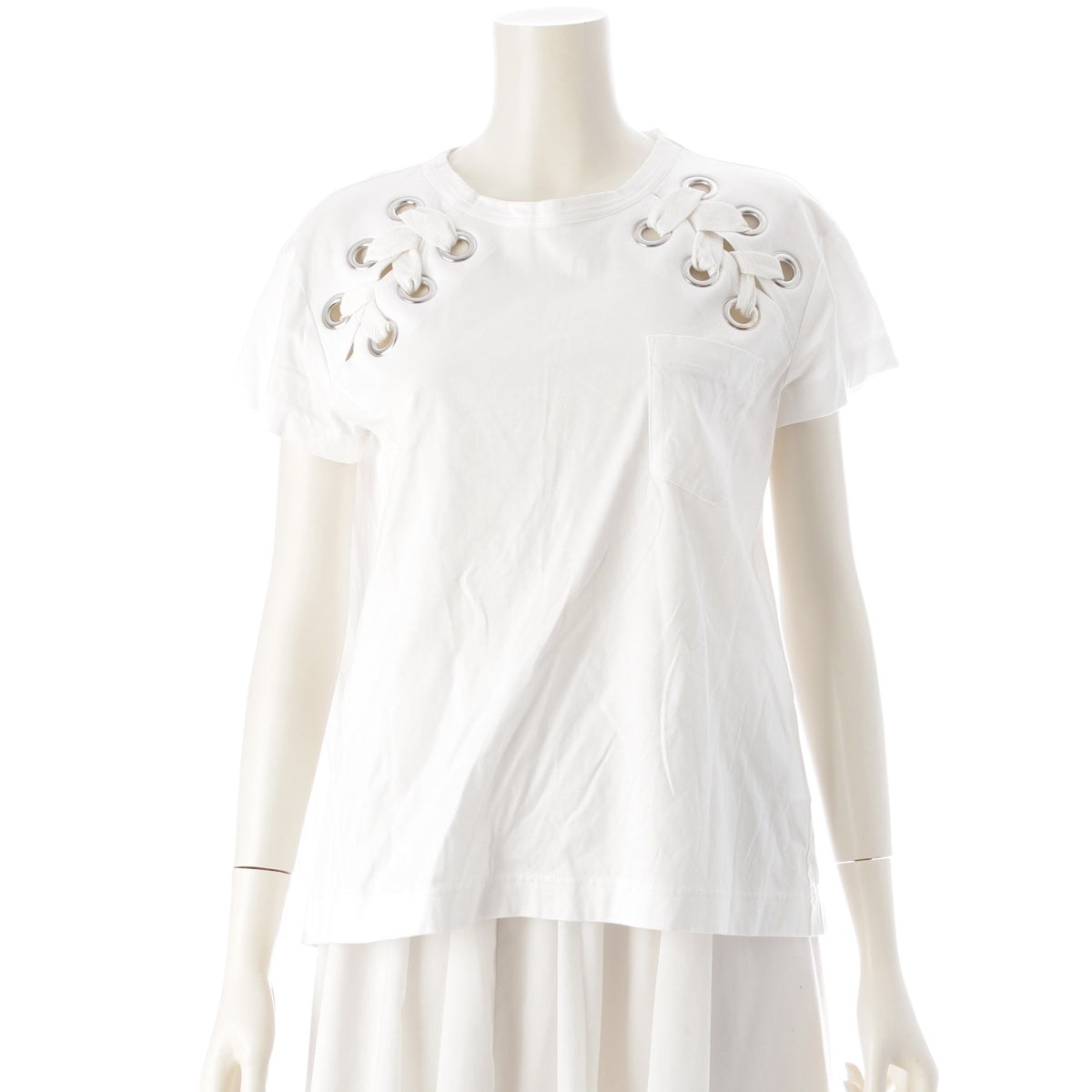 Sacai cotton Eyelet lace-up short-sleeved shirt Cut 18-03647 white 2