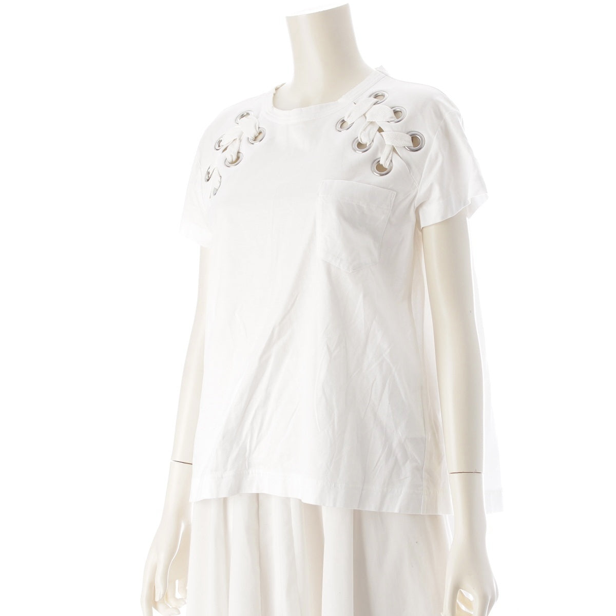 Sacai cotton Eyelet lace-up short-sleeved shirt Cut 18-03647 white 2