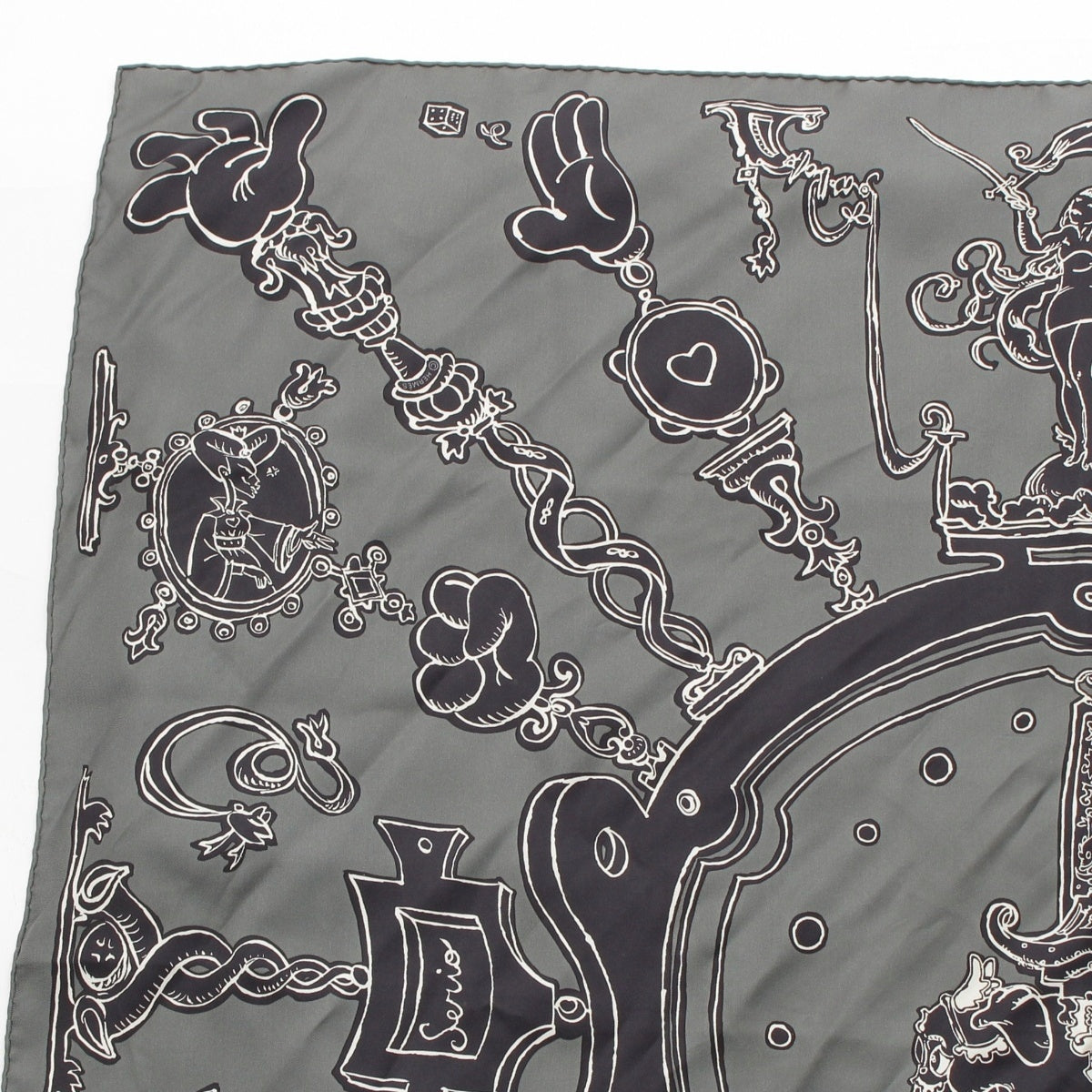 HERMES Calle 90 silk Serio Ludere scarf gray