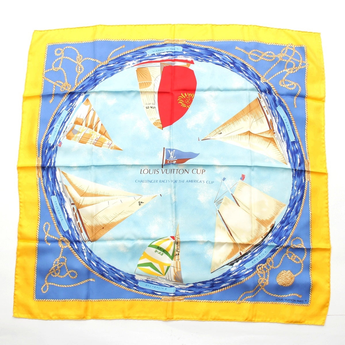 LOUIS VUITTON silk Yacht Pattern America's Cup scarf Yellow blue