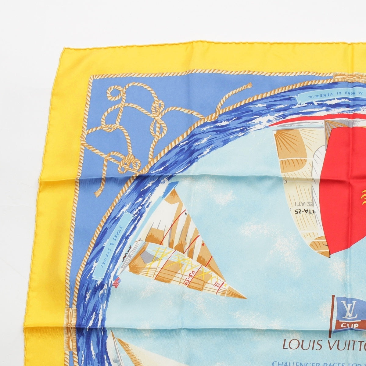 LOUIS VUITTON silk Yacht Pattern America's Cup scarf Yellow blue
