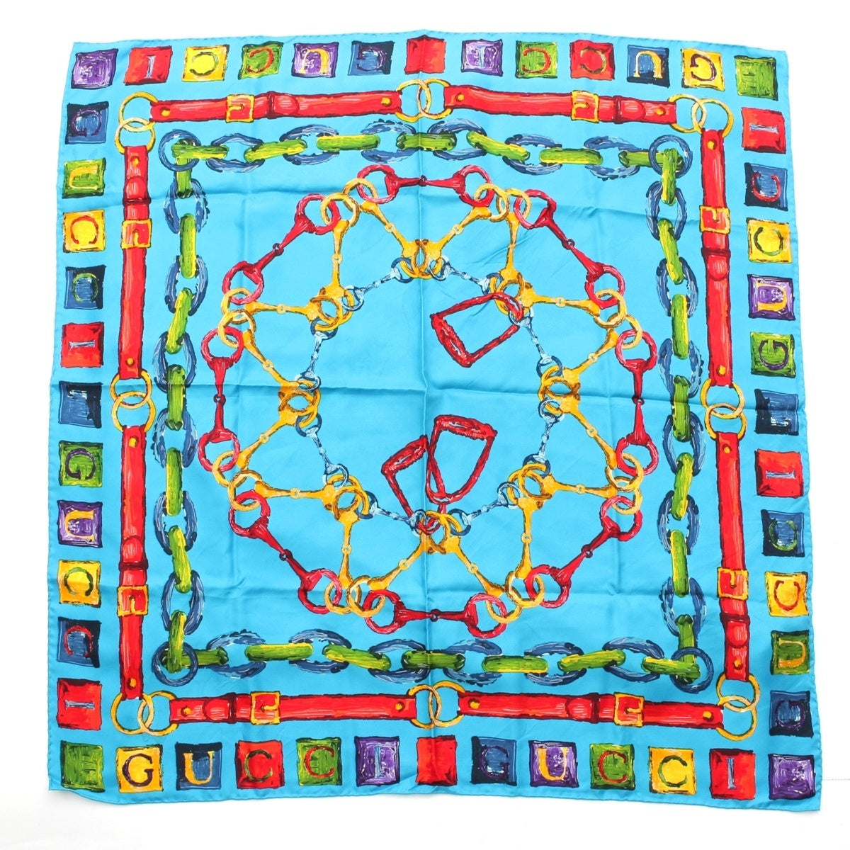 GUCCI silk Horsebit Logo scarf blue