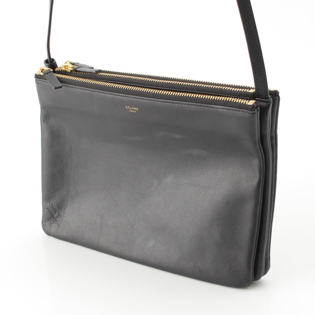 CELINE Trio Large leather Shoulder Bag black