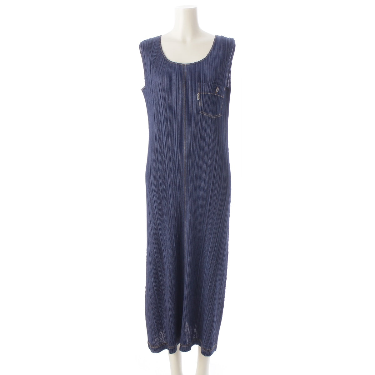 PLEATS PLEASE ISSEY Denim Transfer Sleeveless one piece dress PP75-JH021 Indigo 4