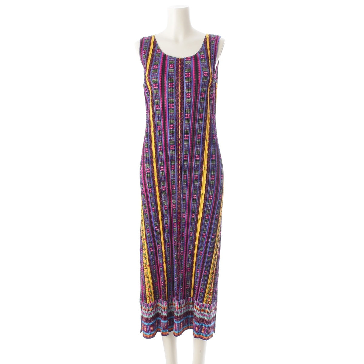 PLEATS PLEASE ISSEY Dashiki all-over print sleeveless top one piece dress PP41-JH816 Purple multicolor 3